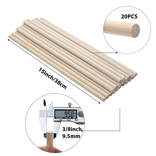 Wooden Dowels Round Wood Dowel Rods 3 (20 Count)