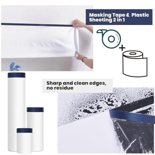 ADHES Painters Plastic with Tape 24 inch x 90 feet x 3 Rolls (3 Count)