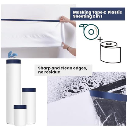 ADHES Painters Plastic with Tape 24 inch x 90 feet x 3 Rolls (3 Count)