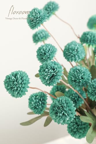 5pcs Teal Green Faux Silk Mums Artificial Flowers (25 Count)