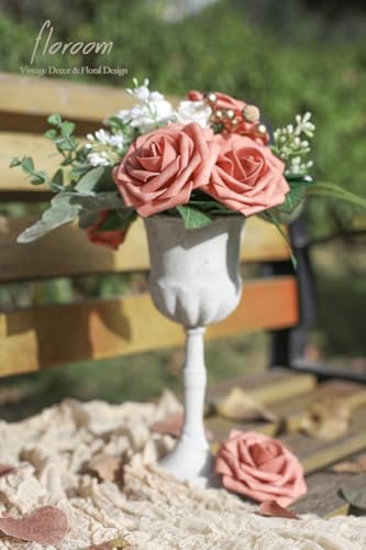 Artificial Flowers 25pcs Real Looking Dusty Pinky Cedar Foam Fake Roses with Stems for DIY Wedding Bouquets Bridal Shower Centerpieces Floral Arrangements Party Tables Home Decorations (25 Count)