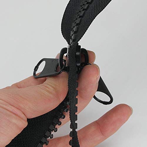 1PCS #10 114 Inch Heavy Duty Zippers for Sewing Separating Large Plastic Zippers Black Tape with Double Pull Tab Slider