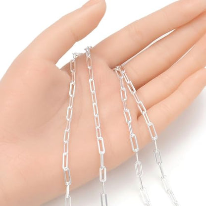 5 Feet Real Sterling Silver Paperclip Cable Chain Findings 3.5mm (5 Foot)