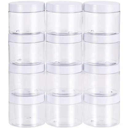 12 Pack 7 oz Plastic Container Jars with Lids Round Clear Travel Cosmetic Container Slime Jars for Toiletries (84 Count)