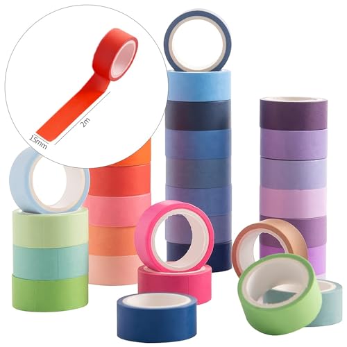 60 Rolls Washi Tape Set 15mm Wide Rainbow Colored Painters Masking Tape Supplies Writable Cute Colorful Decorative Craft Tape for Scrapbook DIY (9 Count)