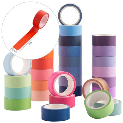 60 Rolls Washi Tape Set 15mm Wide Rainbow Colored Painters Masking Tape Supplies Writable Cute Colorful Decorative Craft Tape for Scrapbook DIY (9 Count)