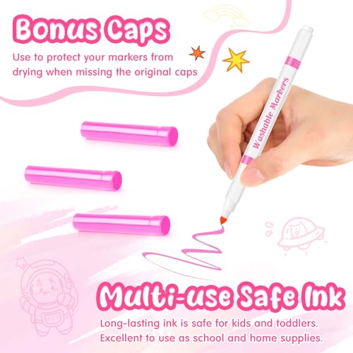 18 Pcs Line Washable Markers Pink Fine Tip Markers for Kid (18 Count)