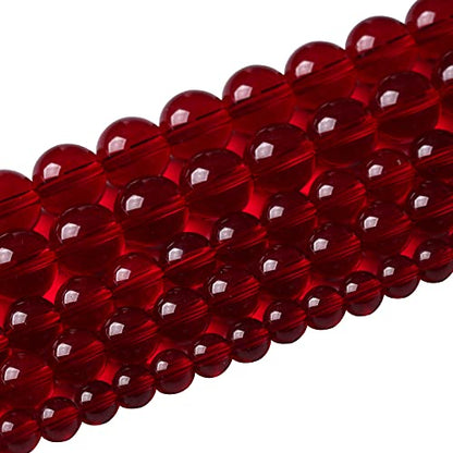 Smooth Garnet Red Glass Crystal Round Loose BeadsFor Jewelry Making DIY Bracelet Necklace Accessories 6mm 68pcs 15" Strand (16 Count)
