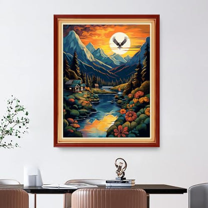 Sunset Scenery 16x20 inch 11CT Embroidery Patterns Art Crafts DIY Needlepoint Kits for Beginners Adults Kids