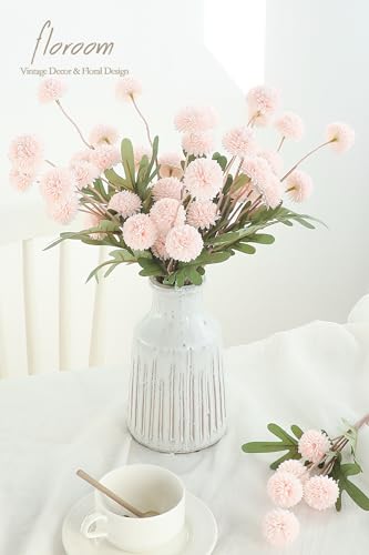 5pcs Blush Faux Silk Mums Artificial Flowers (25 Count)