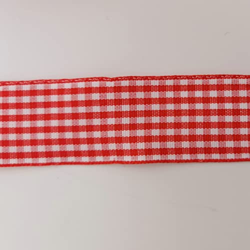 1 Inch Red and White Woven Edge Gingham Ribbon 25 Yards Each Roll 100% Polyester (75 Foot)