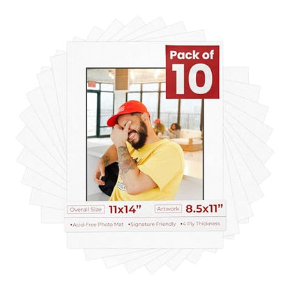 Pack of TEN 11x14 Mats Bevel Cut for 8.5x11 Photos (10 Count)