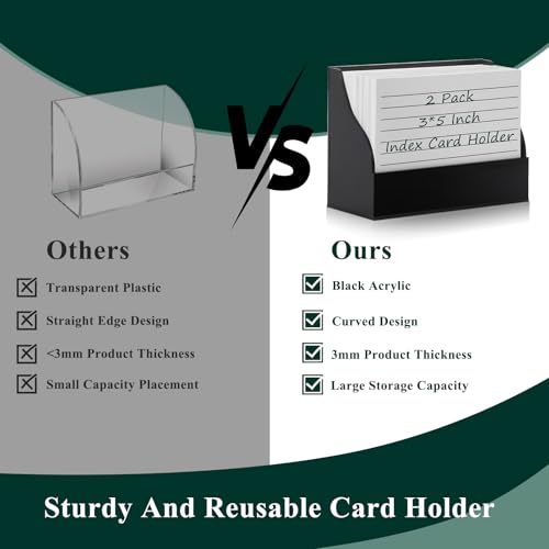 2 Pack Black Index Card Holder 3 X 5 Note Card Organizer Acrylic Index Card Box Flash Card Storage Box Postcard Display Stand Business Card Holder Desktop for Business Office