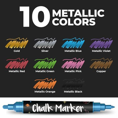 10 Metallic Dual Tip Liquid Chalk Markers for Chalkboard