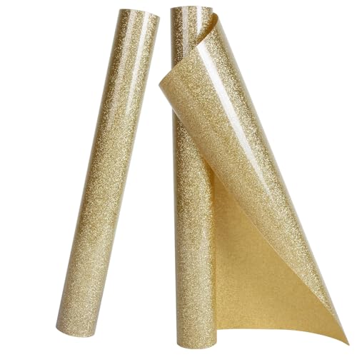 Champagne Glitter HTV Heat Transfer Vinyl 2 Rolls Iron on Vinyl for T Shirts Crafts 12 inch x 5 ft (2 Count)