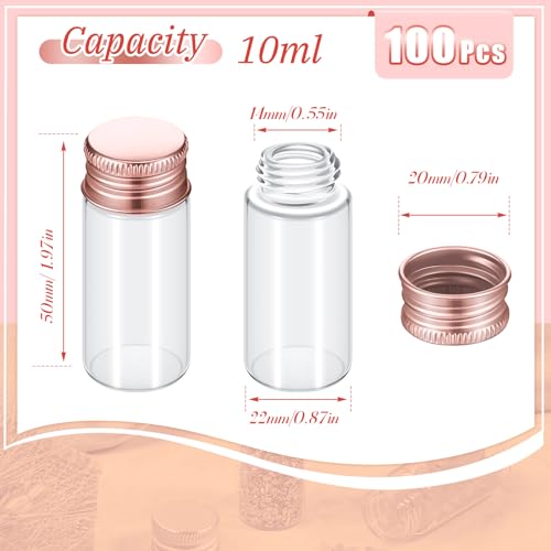 100 Pcs Small Clear Vials Spice Mini Jars with Lids Mini Glass Bottles with Screw Aluminum Metal Caps Tiny Jars Sample Containers for Powder Cream Cosmetic Jewelry Wedding (100 Count)