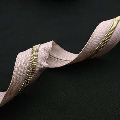 5 Gold Metallic Nylon Coil Zippers by The Yard Bulk 10 Yards Beige Zipper Tape with 25pcs Gold Ring Pull Sliders for DIY Sewing Tailor Craft Bag (25 Count)