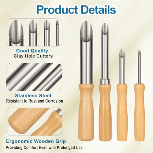 4 Pcs Clay Hole Cutters Sculpting Tools Set for Pottery