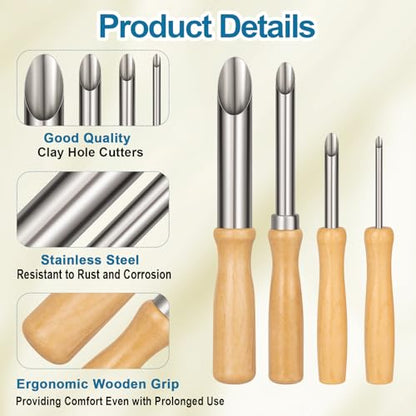 4 Pcs Clay Hole Cutters Sculpting Tools Set for Pottery
