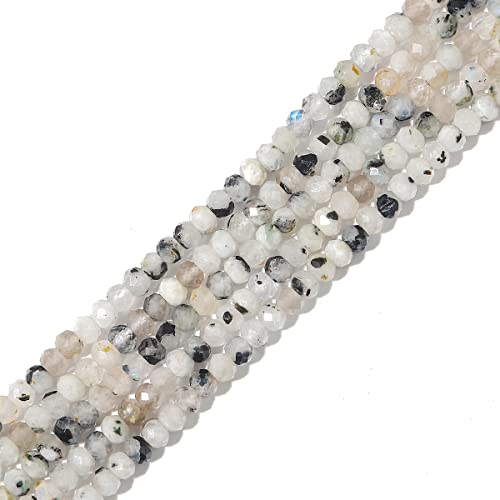 Natural White Spectrolite Beads 4x2mm 120pcs Faceted Rondelle Loose Semi Gemstone Beads for Jewelry Making Design (120 Count)