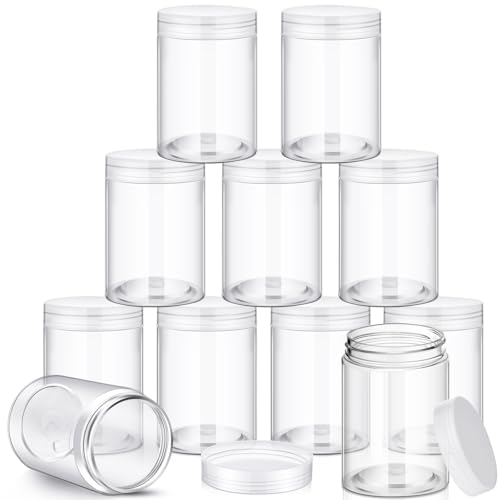 12 Pack Plastic Container Jars with Lids Round Clear Travel Cosmetic Container Jars for Toiletries (12 Count)