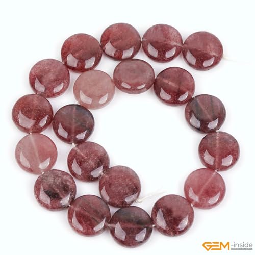 GEM Inside Natural 20mm Coin Pink Rose Cherry Quartz Gemstone Loose Beads Energy Stone Handmade Beads for Jewelry Making Jewelry Beading Supplies for Women