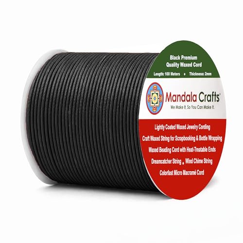 2mm Black Waxed Cord (327 Foot)