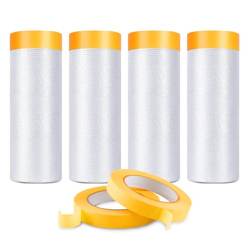 Pre Taped Masking Film for Painting 59inx65ft Plastic Painters Sheeting Tape and Drape Painters Paper Rolls for Automotive Painting Covering (6 Count)