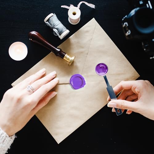 500 Pcs Dark Gold Octagon Wax Seal Beads Kit with 4 Pcs Tea Candles 1 Pc Melting Spoon for DIY Crafts Letters Wedding Wine Bottle Sealing (500 Count)