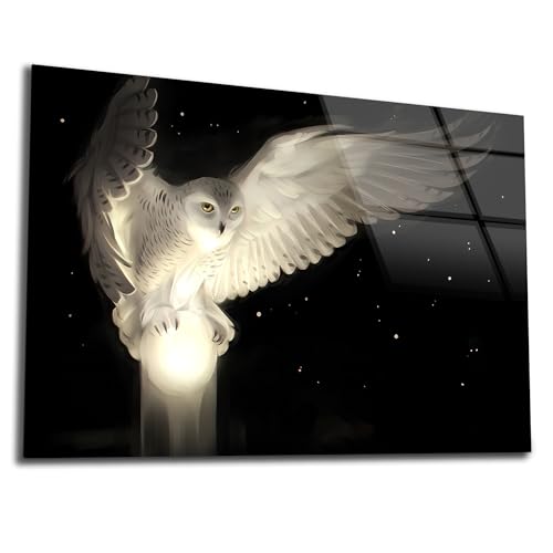 White Owl Tempered Glass Wall Art Painting for Living Room