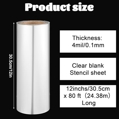 12 Inches x 80 ft 6 Mil Acetate Roll Clear Acetate Sheets for Crafts Blank Stencil Sheets Transparency Mylar Template Material Reusable Acetates Paper Roll for Craft Stencil for Cutting Machines