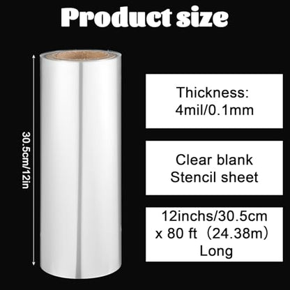 12 Inches x 80 ft 6 Mil Acetate Roll Clear Acetate Sheets for Crafts Blank Stencil Sheets Transparency Mylar Template Material Reusable Acetates Paper Roll for Craft Stencil for Cutting Machines