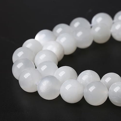 45pcs 8mm Natural White Moonstone Beads AAA Gemstone Round Loose Beads for Jewelry Making DIY Bracelets Necklaces Crystal Energy Healing Stone Beads 15"