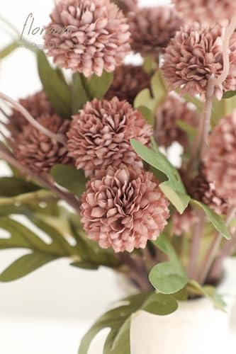 5pcs Dusty Rose Faux Silk Mums Artificial Flowers (25 Count)