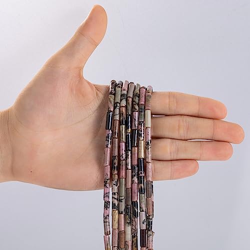 Natural Rhodochrosite Cylinder Tube Beads 4x13mm 38cm (28 Count)