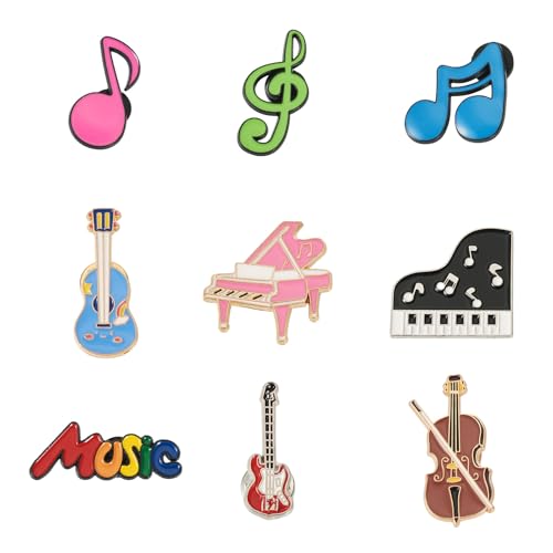 Beadthoven 9pcs Musical Instrument Badge Brooch Pins Fashion Metal Music Notes Symbols Enamel Lapel Pin Backpack Clothes Jewelry Gift Cute Cartoon Pin for for DIY Backpacks Bags Jackets Hat Decoration