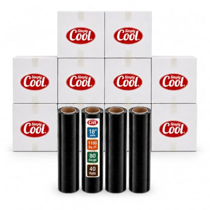40 Pack Stretch Wrap 18 Inch 80 Gauge Shrink Wrap Black (1100 Sq Ft)