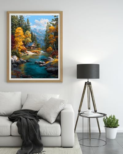 14CT Counted Cross Stitch Kits for Adults Advanced Mountains Lake Printed Stamped Cross Stitch Kits for Adults