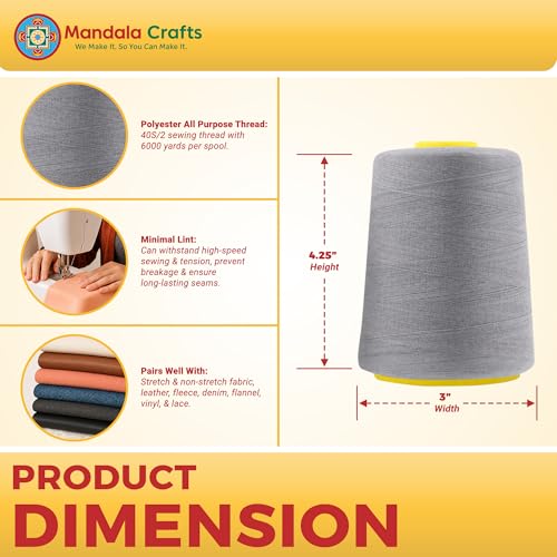 40S 2 Gray Polyester 4 Pack of Serger Threads Cones (72000 Foot)