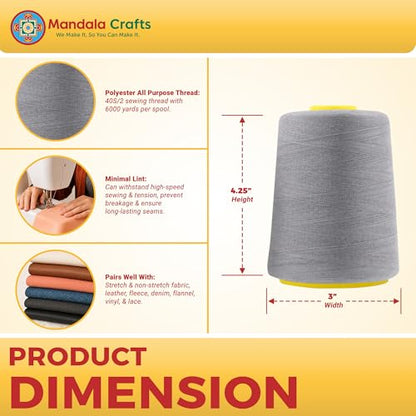 40S 2 Gray Polyester 4 Pack of Serger Threads Cones (72000 Foot)