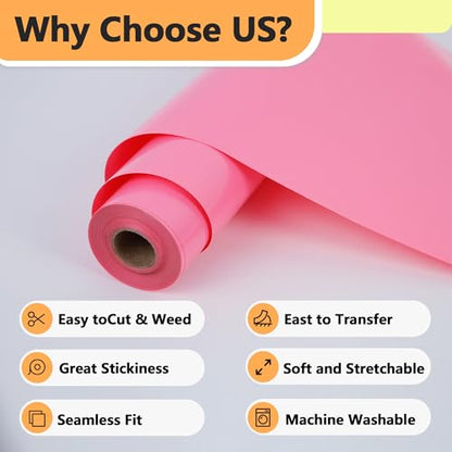 RENLITONG Pink Iron on Vinyl 12Inch by 13ft Roll Heat Transfer Vinyl for T (14.4 Ounce)