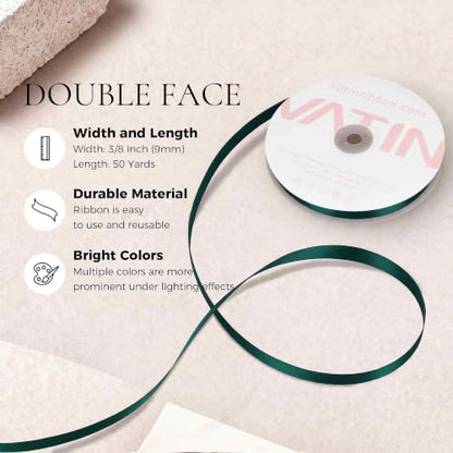 3 8 inches Double Faced Teal Polyester Satin Ribbon (150 Foot)