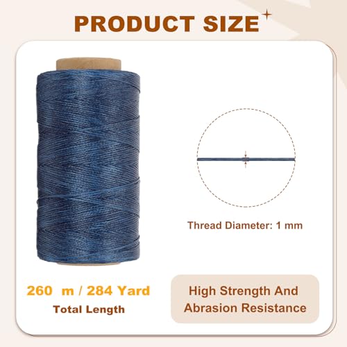 284 Yard Flat Waxed Thread 150D 1mm Leather Sewing Cord for Repairing Shoes Bags Wallets Jewelry Making DIY Leather Craft