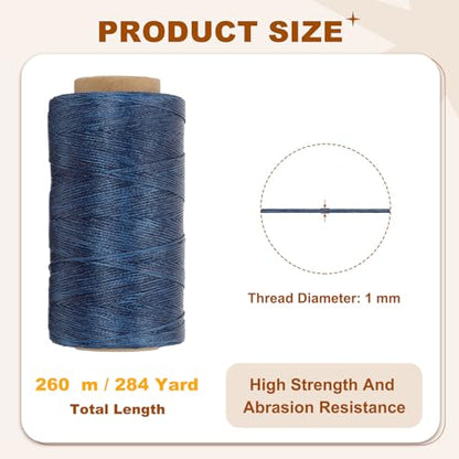 284 Yard Flat Waxed Thread 150D 1mm Leather Sewing Cord for Repairing Shoes Bags Wallets Jewelry Making DIY Leather Craft