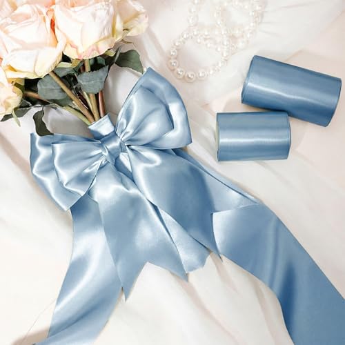 Light Blue Satin Ribbon 4 Inch x 10 Yards Double Faced