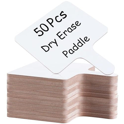 50 Pcs Dry Erase Answer Paddle 7 x 9 Inch Handheld Wooden White Board Double Sided Dry Erase Small Whiteboards for Students Classroom Games Party Auction Paddles for Bidding Meeting Voting (50 Count)