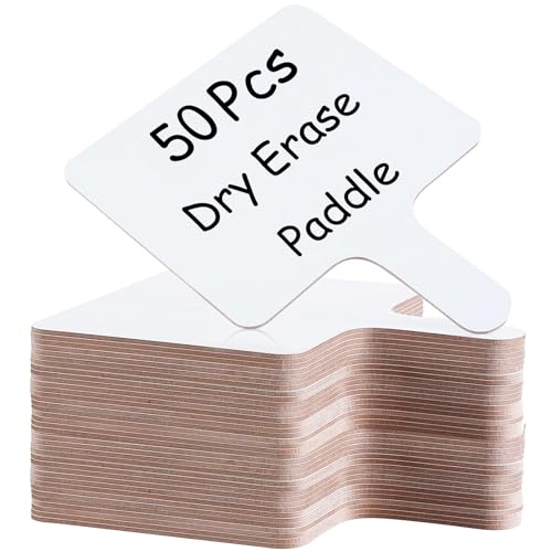 50 Pcs Dry Erase Answer Paddle 7 x 9 Inch Handheld Wooden White Board Double Sided Dry Erase Small Whiteboards for Students Classroom Games Party Auction Paddles for Bidding Meeting Voting (50 Count)