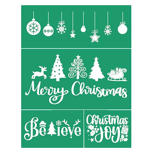 JAAJDO Merry Christmas Silk Screen Transfers Christmas Tree Silk Screen Stencils Xmas Bell Ornaments Screen Printing Stencils for Christmas Party Decorations