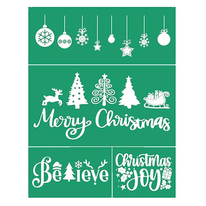 JAAJDO Merry Christmas Silk Screen Transfers Christmas Tree Silk Screen Stencils Xmas Bell Ornaments Screen Printing Stencils for Christmas Party Decorations