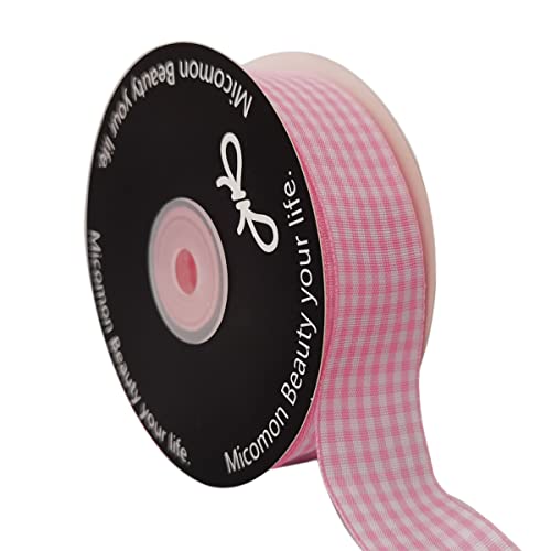Pink and White Gingham Ribbon (75 Feet)
